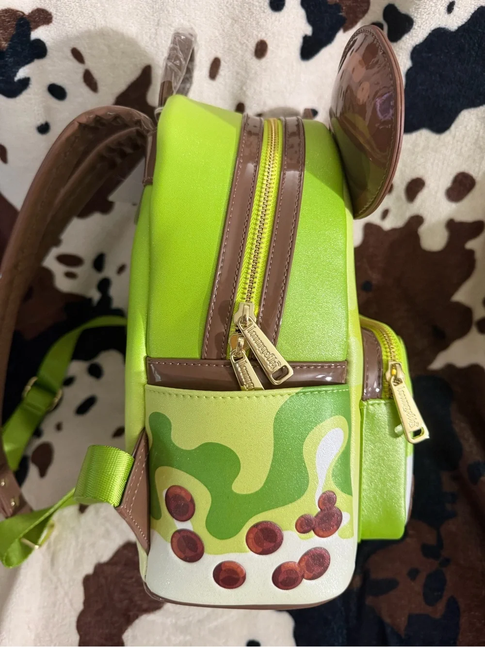 Loungefly Green Mickey Bubble Tea Kids Mini Backpack with Brown Ears